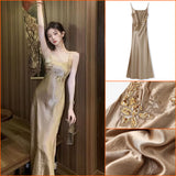 Temperament Celebrity Style Temperament Heavy Industry Sequins National Style Suspender Skirt Women's Light Luxury Advanced Acetic Acid Buttocks Skirt M6086