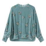 Guofeng Winter  New Flower Embroidery Bead Design Shirt Fashion Crew Neck Mulberry Silk Top MZ005