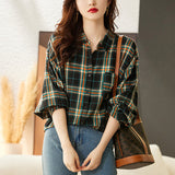 Factory direct sales thickened and polished pure cotton plaid shirt women's long-sleeved autumn and winter new retro loose casual top trendy