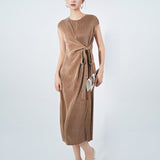2025 Summer new pleated skirt design sense niche irregular laces show thin elegant temperament dress women