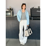 2025 THE MIND Korean Simple White Jeans 2025 Summer High Waist Skinny Straight Versatile Casual Pants NL027