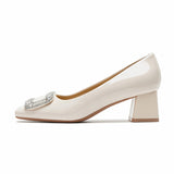 2025 5288-9 Mary Jane shoes women's head patent leather medium heel rhinestone square buckle shoes women's Korean version light mouth thick heel single shoes autumn