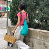 Simple Pure Color Knitted Backpack for Women Summer New Korean Drawstring Breathable Lightweight Backpack Trendy 60125