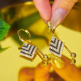 black and white striped rhombus ear buckle personalized fashion thousand bird grid water drop earrings light luxury and thin geometric earrings