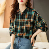 Factory direct sales thickened and polished pure cotton plaid shirt women's long-sleeved autumn and winter new retro loose casual top trendy