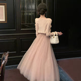 high-end temperament dress women's  new light luxury age-reducing gentle wind fluffy suspender skirt N4021