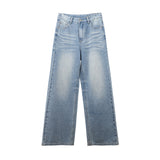 2025 THE MIND retro light blue jeans women's 2025 thirteen rows summer new straight versatile wide-leg pants N1