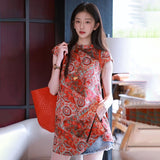 Summer national style new high-end embroidery design vest skirt women's new Chinese temperament printed silk A-shaped skirt N5007
