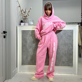 2025 Street sports style design sense letter hooded sweater set women's two-piece set trend pocket fashion set Popular trade