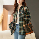 Factory direct sales thickened and polished pure cotton plaid shirt women's long-sleeved autumn and winter new retro loose casual top trendy