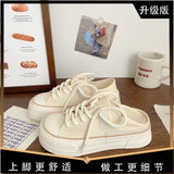 kamames Women's Thick-Soled Canvas Shoes  Summer New Niche Original Ugly and Cute Mango Head Student Semi Slipper White Shoes