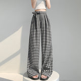 kamames Real Shot Lazy High Waist Black and White Plaid Straight-Leg Pants Women's Summer Loose Leisure Slimming Chessboard Plaid Wide Leg Mop Pants