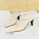 2025 2A03 retro  style simple conical heel high heel shallow mouth small square head hollowed out rear strap versatile women's shoes single shoes