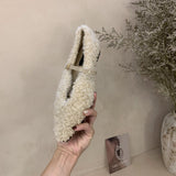 2025  popular autumn and winter new pointed head shallow mouth fluffy shoes women go out flat single shoes flash diamond square buckle velvet shoes children