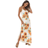 Hot Casual Summer  Women's Sunflower Printing Slip Dress European and American Sexy Suspender Skirt