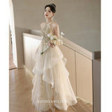 Champagne evening dress female banquet temperament haute couture fringed host high sense light luxury niche high-end performance skirt