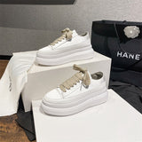 kamames Silk Surface Platform White Shoes Women's  Summer Thin Lace up Height Increasing Spanish Niche Canvas Shoes Platform Shoes