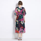 Chiffon dress women's popular new summer dress design sense printing medium sleeve loose and thin medium and long holiday skirt