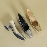 2025 5299-A9 medium heel thick heel Mary Jane shoes women's silver square buckle single shoes women's 2025 autumn new square head high heels