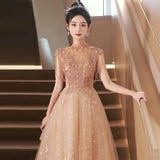 Evening dress women's banquet temperament light luxury niche style  New sense host princess dress bar mitzvah girl