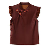 Guofeng high-end disc buckle stand-up collar vest women's clothing  summer new Chinese mulberry silk sleeveless vest N4058
