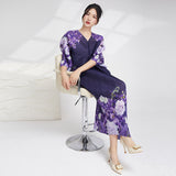 2025 High-quality women's clothing fashion dress women's spring and summer new printed bat sleeves to cover the belly and look thin and elegant long dress