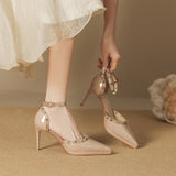 2025 8088-23 One-word waterproof table bag head hollow sandals female sexy pointed thin heel rivet high heels are not tired