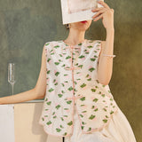 Guofeng  Summer Fashion Embroidery Printed Vest New Chinese High-end Light Luxury Disc Buckle Sleeveless Vest N4089