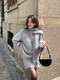 2025 popular autumn and winter new wool knitted sweater with scarf + hip skirt two-piece set 25184