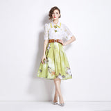 temperament slim-fitting age-reducing lapel shirt for women's popular summer new waist and thin skirt two-piece suit for women