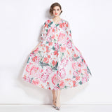 Chiffon dress women's popular new summer dress design sense printing medium sleeve loose and thin medium and long holiday skirt