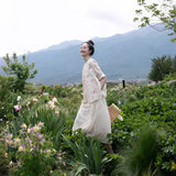 popular elegant, printed shirt ramie niche retro literary floral top women's summer new tea clothes A0511