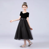 Kamames  European and American Foreign Trade Black Piano Performance Wear Host Small V-neck Slim Princess Recite Violin Girl's Dress