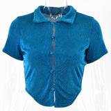 2025 women's clothing Spice Girls new retro cardigan summer solid color double-layer single-breasted lapel sexy casual T-shirt women