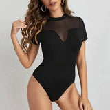 New women's clothing popular summer new temperament black short-sleeved mesh splicing waist and hip lift onesie women