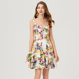 Popular trade women's clothing high waist printing three-dimensional tube top suspender short dress back elastic band