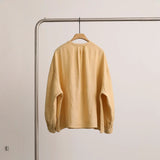 2025 spring and summer new linen buckle V-neck long-sleeved elastic waist loose shorts set
