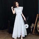 2025 Black evening dress women's banquet temperament lace slim dress  new high-end birthday can be worn in spring