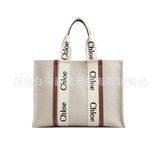 KAMAMES Xiaohongshu Kou's Same Letter Printed Canvas Bag Large Capacity Handbag Internet Celebrity Tote Bag Women's Shopping Bag Fashion