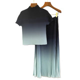 2025 Hot trade fashion spring suit women's high-end sense new hot sale gradual change pleated t-shirt skirt two sets