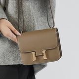 KAMAMES 2025 popular new leather palm pattern H buckle Kangkang bag cowhide small square bag fashionable versatile single shoulder messenger flight attendant bag