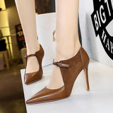 2025 9783-1 Retro  style high heels, thin heel suede pointed splicing, hollow deep mouth shoes, single shoes, high heels women's shoes