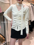 2025 popular autumn new temperament V-neck scarf bottoming shirt long-sleeved knitted sweater women's top women's 25F52