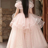 Kamames  Girl's Pink Dress Light Luxury Minority High-End Children Birthday Princess Dress Flower Girl Host Piano Competition Catwalk