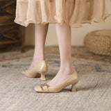 2025 6388-3  square head stiletto single shoes, spring and autumn 2025 new comfortable metal buckle fashion high heels women