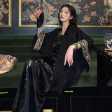 Summer national style new light luxury heavy industry printing loose silk shirt retro celebrity suspender skirt set M6056