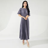 2025 hot sale bronzing dress design sense irregular pleated texture thin pleated long dress women's clothing