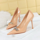 2025 9283-K31  banquet women's shoes super high heel patent leather shallow mouth pointed head shining rhinestone decorative single shoes high heels