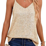 KAMAMES 2025 popular  new   new loose sequins V-neck sleeveless casual sequins deep V suspenders