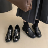 2025  British small leather shoes women's 2025 spring new Korean version  round head retro commuter one pedal thick heel loafers